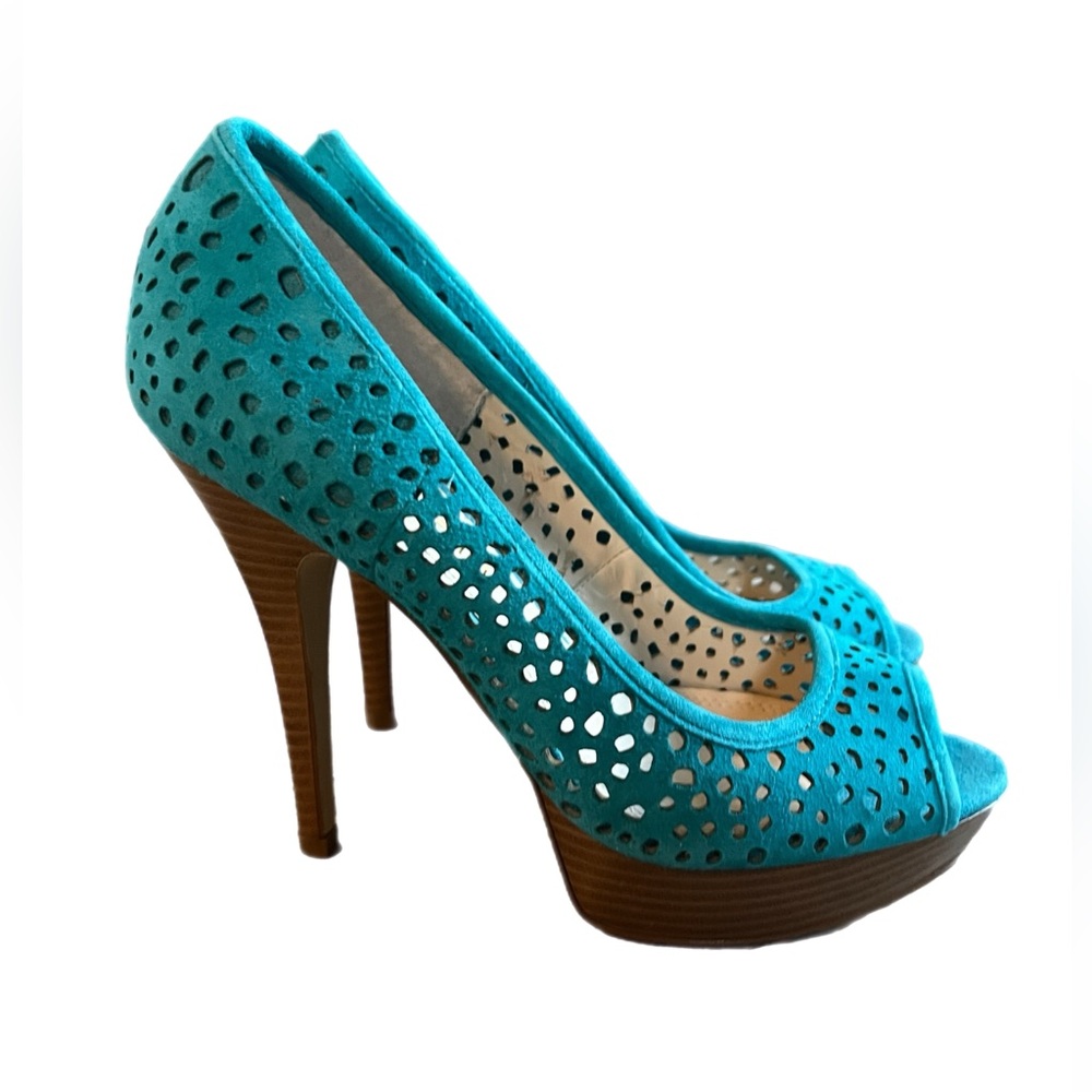 Enzo Angiolini Teal Blue Suede Stiletto Platform Heels - Women’s Size 7M - EUC